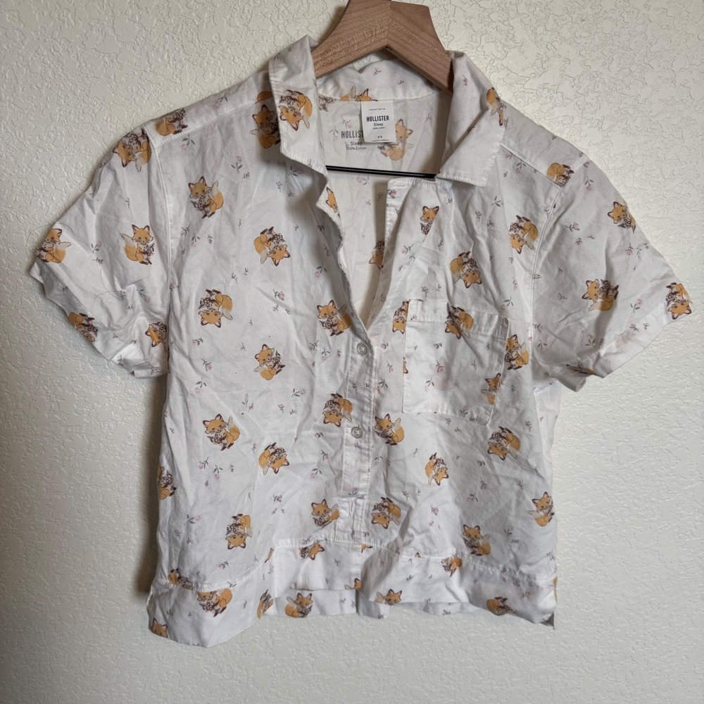 Cottagecore Fox Print Hollister Sleep Shirt XS White